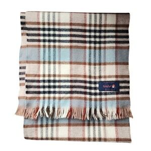 VINTAGE ROOSTER Plaid Wool Fringe Scarf 50x11 Preppy‎ Academia